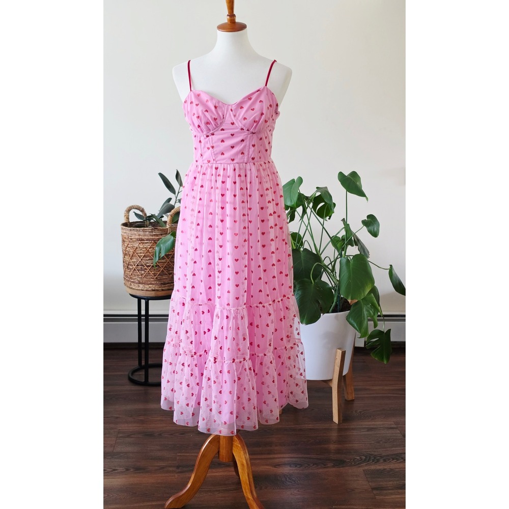 NEW Betsey Johnson Pink Glitter Heart Tulle Valentine Corset Dress Tiered 12 - Picture 5 of 9
